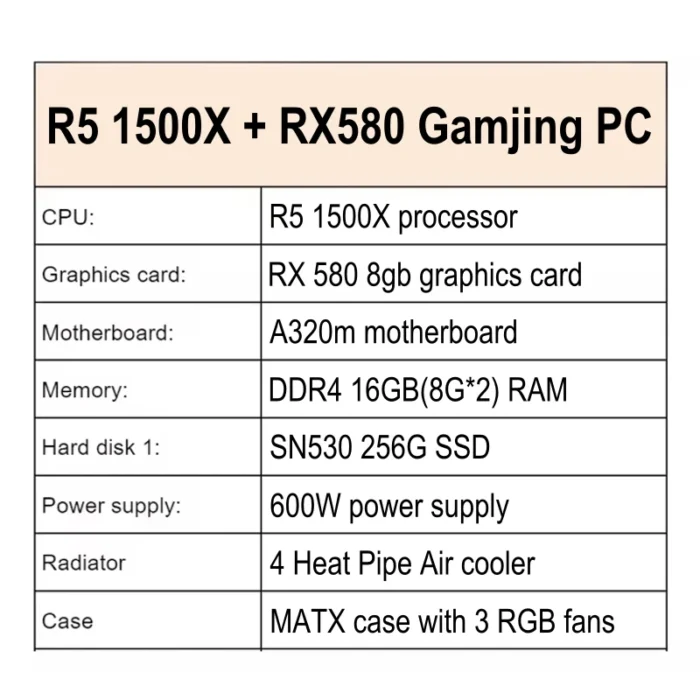 Rebuilt Gaming Pc R5 1500X with Rx 580 Graphics Card Ram 16g 256gb Ssd Officegaming Desktop Pc Computer - Image 2